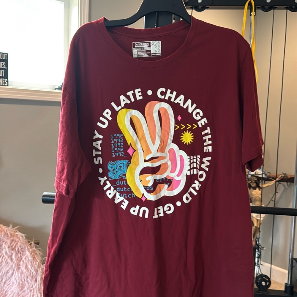 DUTCH BROS Coffee Maroon T Shirt
Size 2X-large 
Brand new no tag